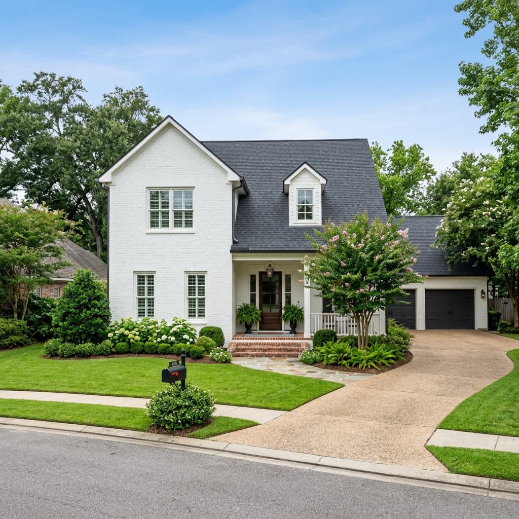 Freshly painted white brick exterior on a Baton Rouge area home.