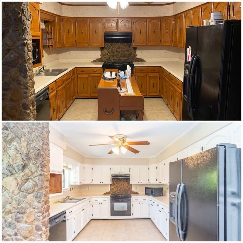 Swift Painting transforms wood kitchen cabinets into fresh white finish