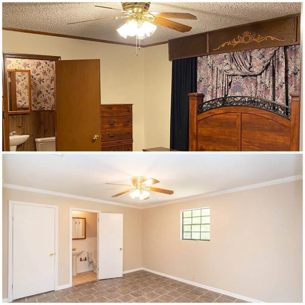 Bedroom glow-up! Swift Painting turns yellow walls into soft beige.