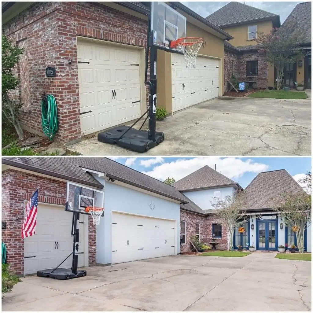 Dramatic before and after of expert exterior home painting in Baton Rouge