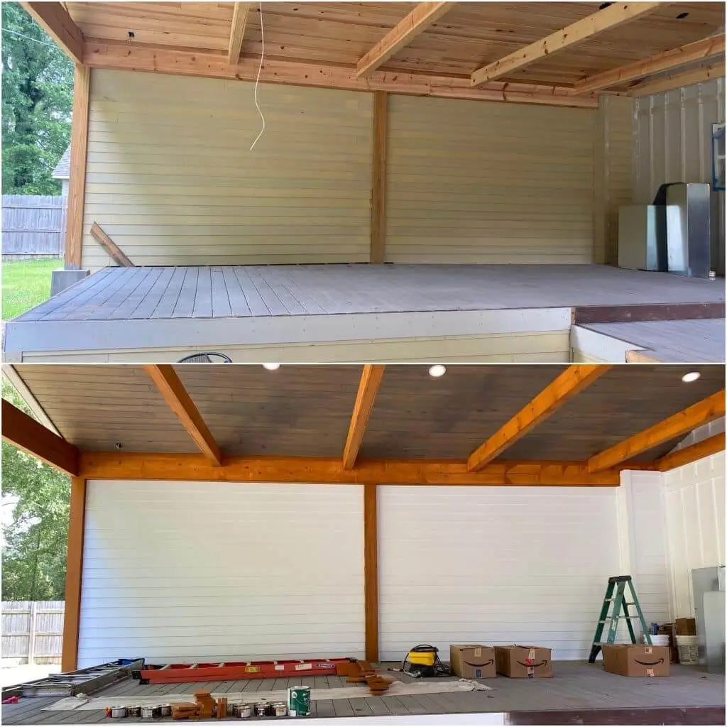 Before-and-after patio transformation by Swift Painting LLC in Baton Rouge