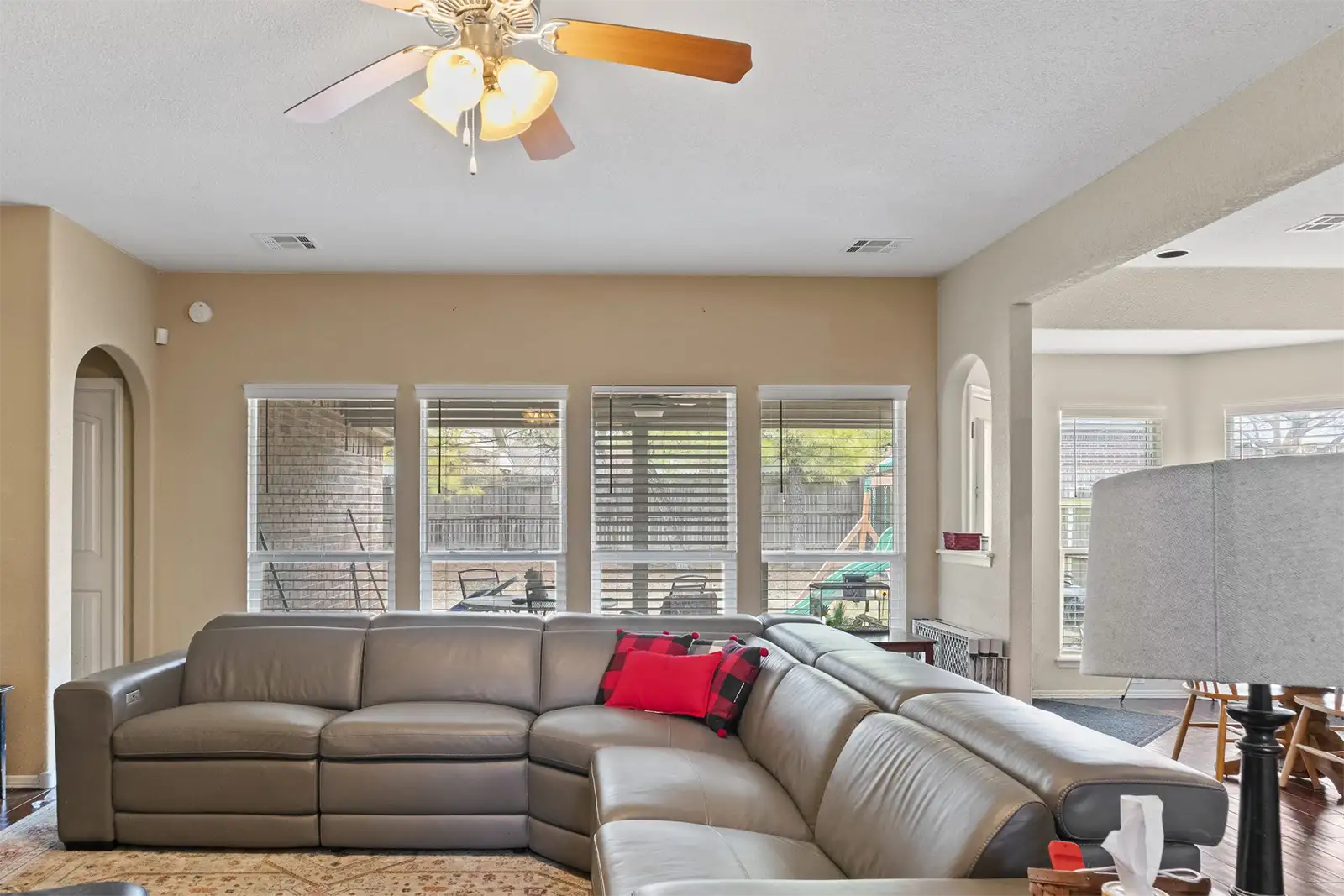 Beige living room painting prep.