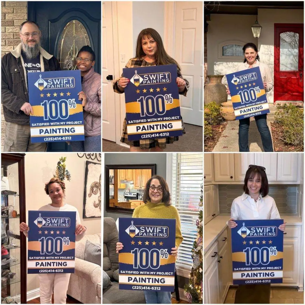 Smiling satisfied customers proudly showcasing Swift Painting LLC’s quality work