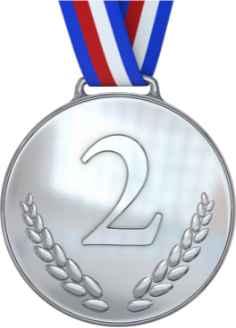 Gold third-place medal with a red, white, and blue ribbon and laurel wreath detail.
