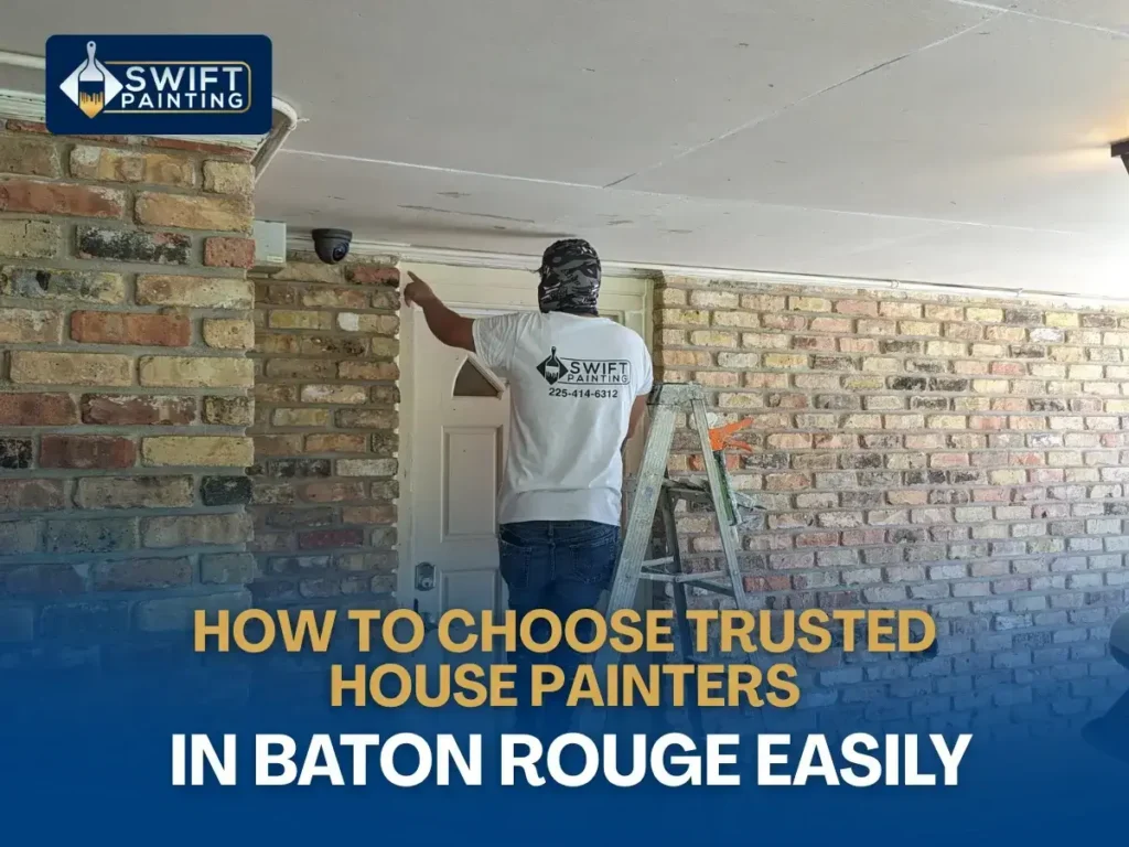 Professional painter in Baton Rouge inspecting a brick exterior for a painting project.