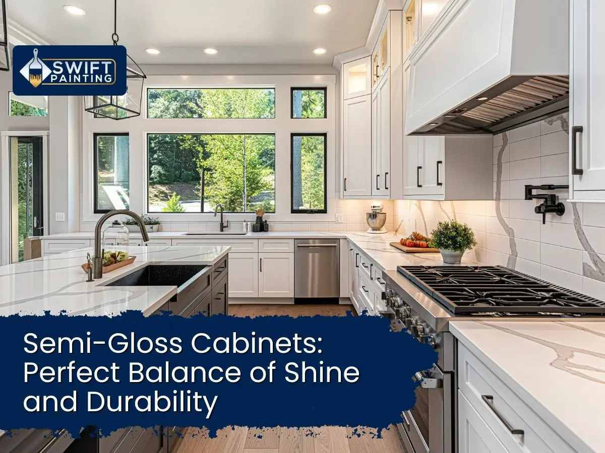 Durable semi-gloss kitchen cabinets.